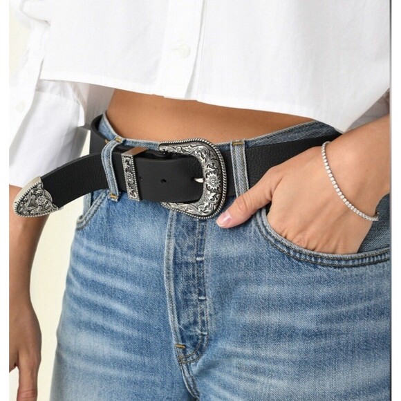 B-Low The Belt Black Leather Frank Belt Sz L New W/Missing Metal Point